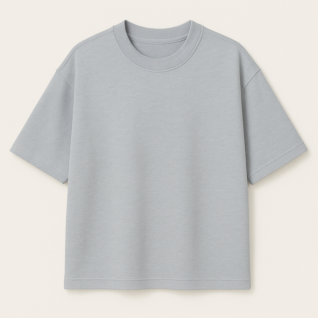 French Terry Oversized Tee – Soft Light Silver Blue